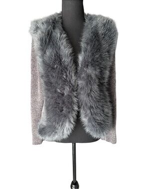 Lisa international Gray Faux Fur Trim Knit Sweater